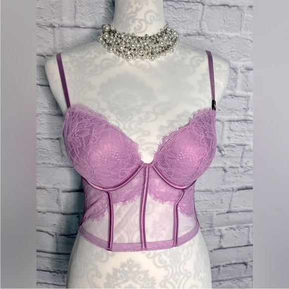 Victoria's Secret Other - Victoria’s Secret rose embroidered push up bra top new size 32 D purple
